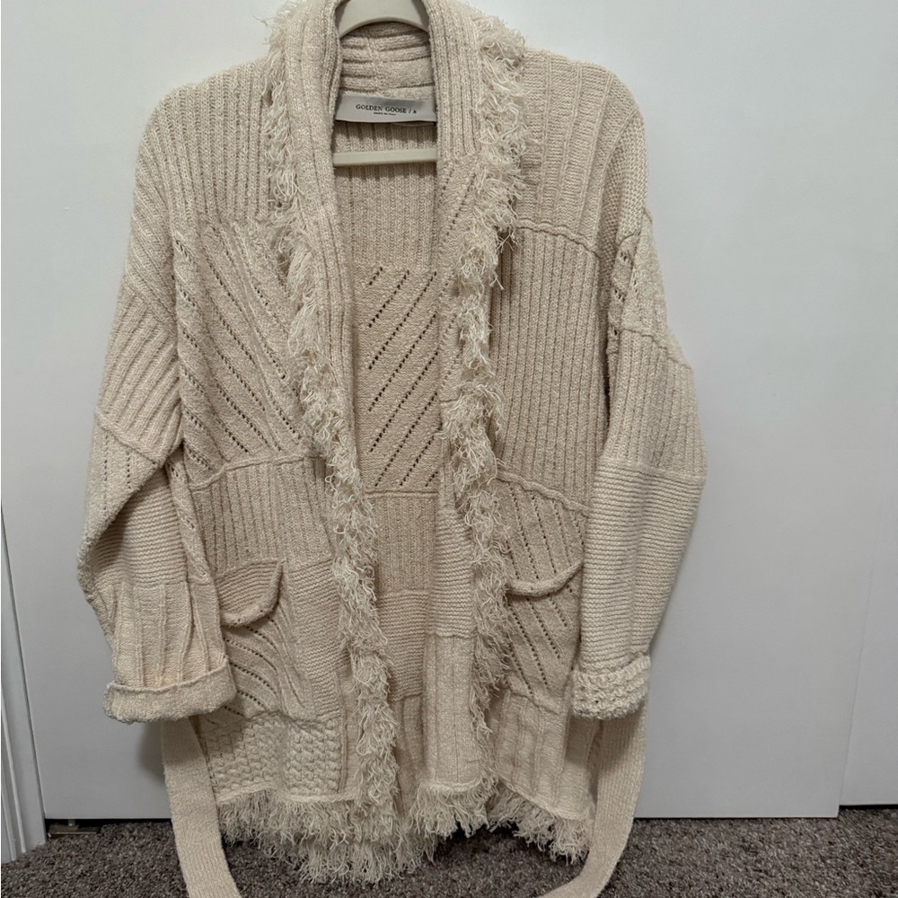 Golden Goose Belted Cardigan in Papyrus Colored Cotton, Size XS